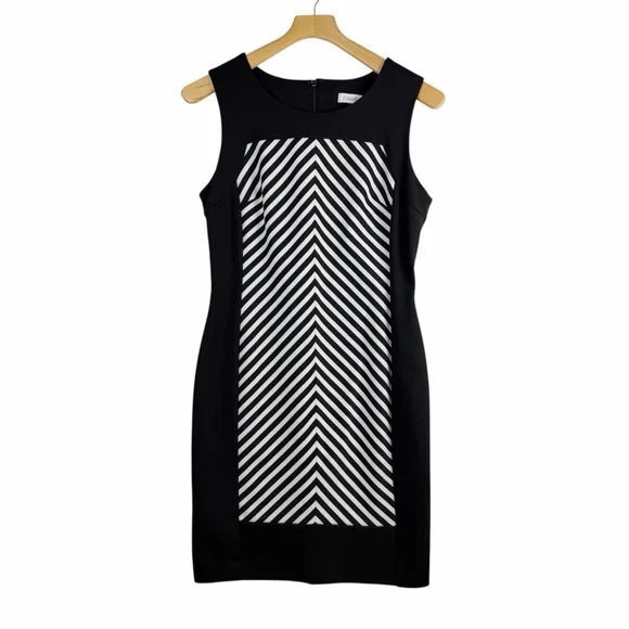 Calvin Klein Black & White Chevron Striped Sheath Dress Size 8 - Picture 2 of 12